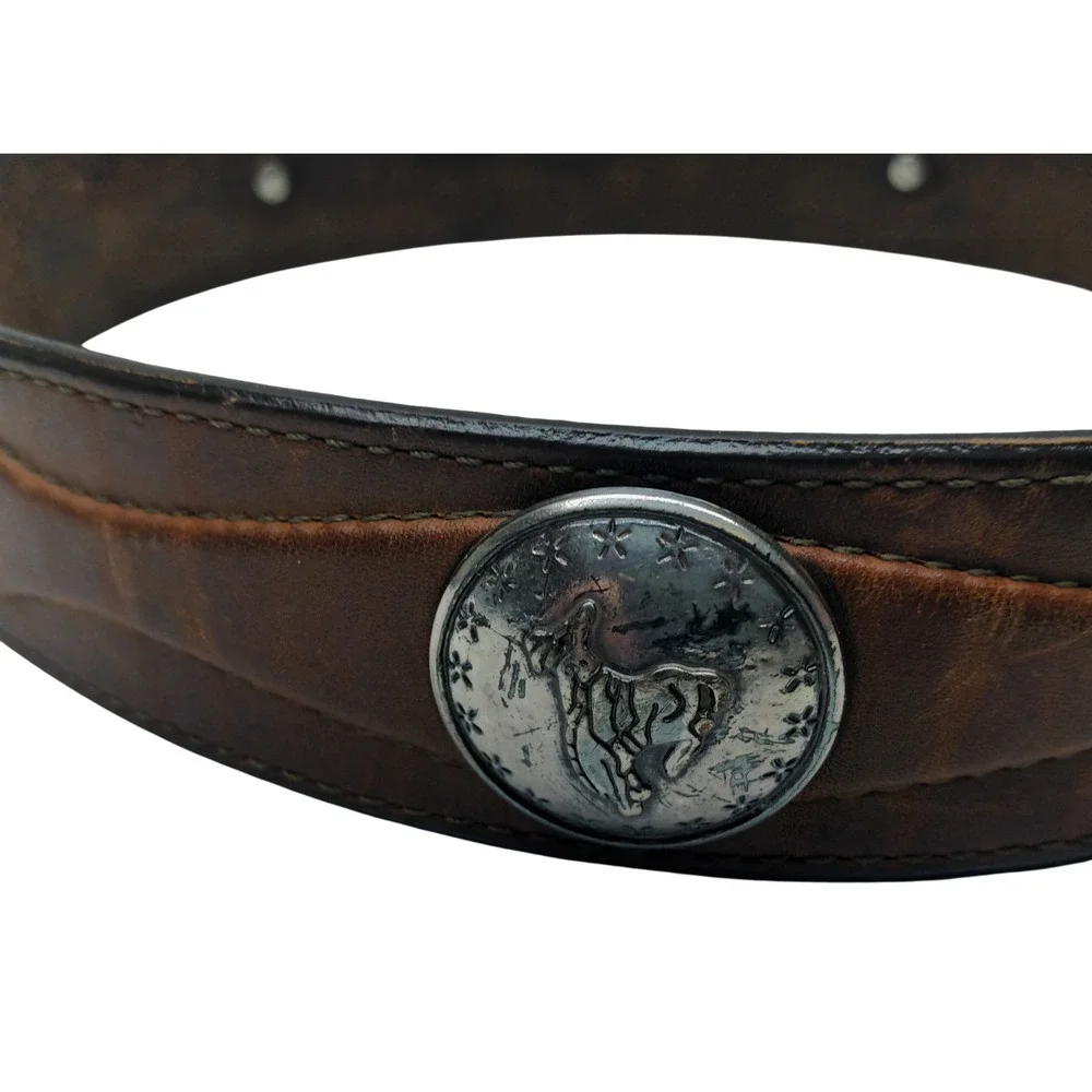 VTG JUSTIN 1993 Belt Brown Men's Genuine Leather‎ Concho Belt 1.5
